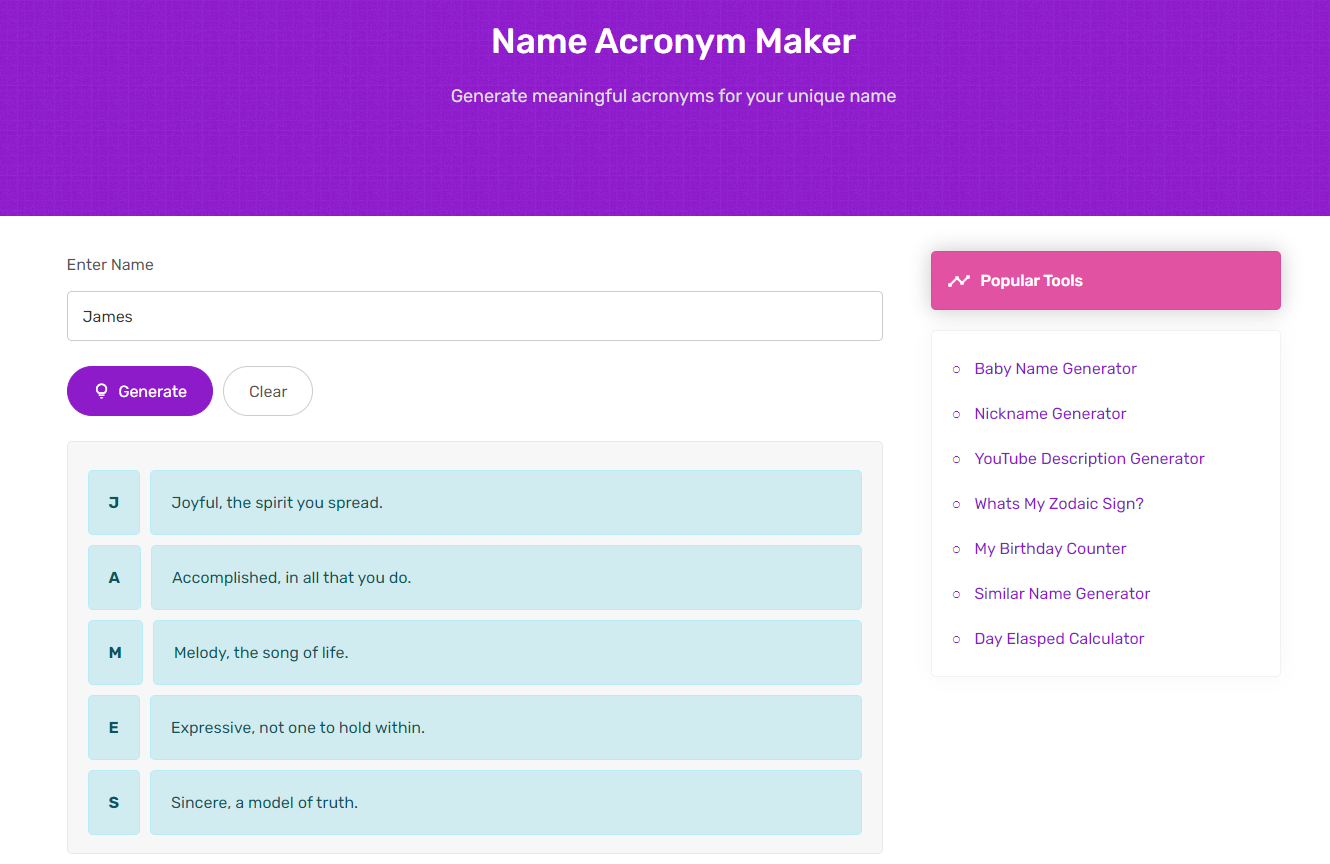 Name Acronym Maker - Crafts a Meaningful Acronym